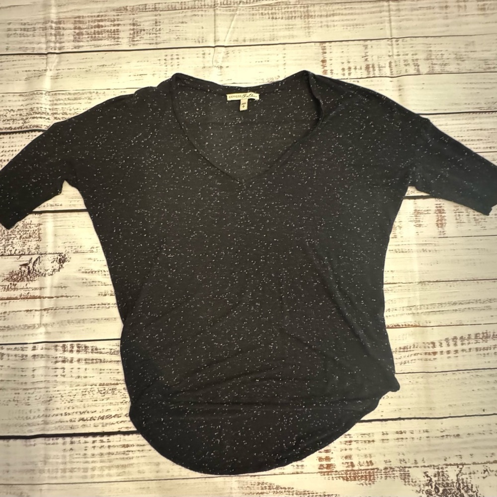 Express Black and White Speckled V-Neck Tee